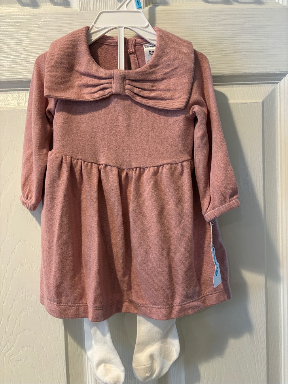 Carter's Dusty Rose Long-Sleeve Dress with Bow Collar